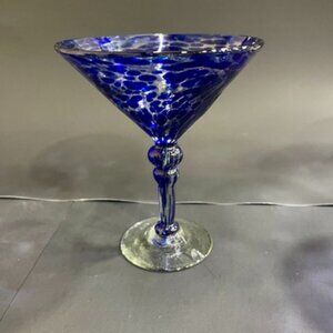 4 Handblown Blue Confetti Martini Glasses – Unique Artisan Design